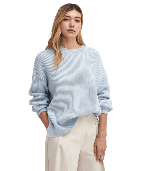 Rib-Stitch Crew Neck Jumper - Blue