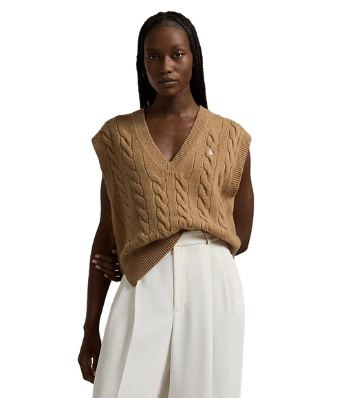 Cable-knit Wool-cashmere Sweater Vest - Brown
