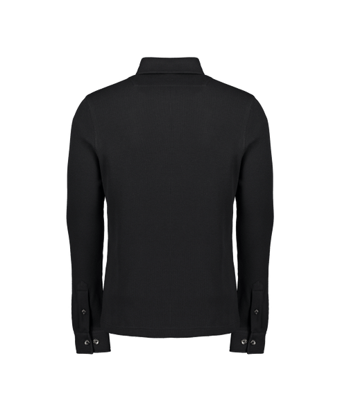 Madoswoon Micro Waffle Half Placket Polo LS - Black