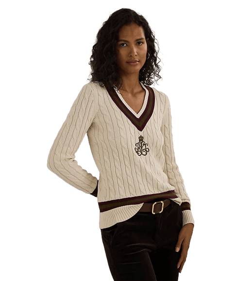 Cable-knit Cotton Cricket Sweater - Cream
