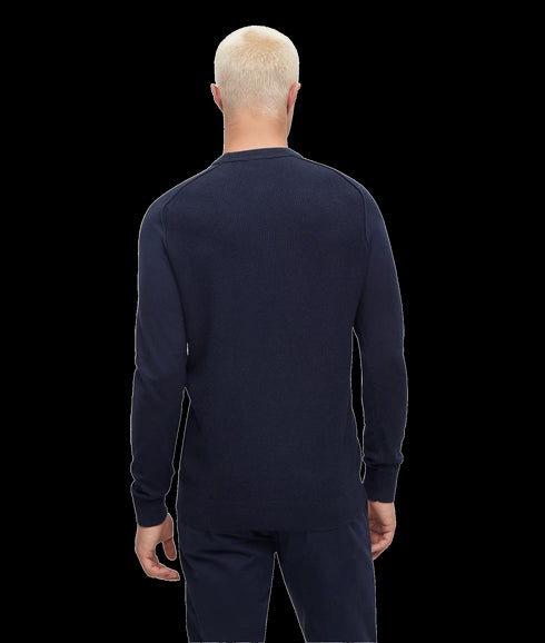 Mixed-structure Cotton-cashmere Sweater With Woven Label - Blue