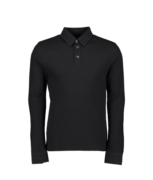 Madoswoon Micro Waffle Half Placket Polo LS - Black