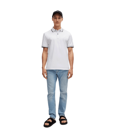 Slim-fit Polo Shirt in Washed Stretch-cotton Pique - White