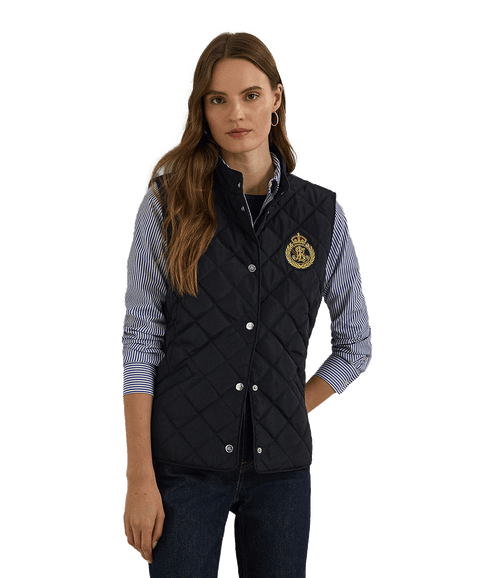 Crest-patch Quilted Mockneck Vest - Navy