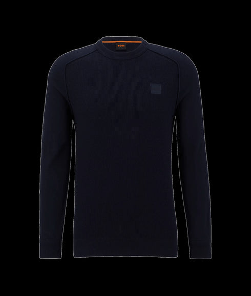 Mixed-structure Cotton-cashmere Sweater With Woven Label - Blue