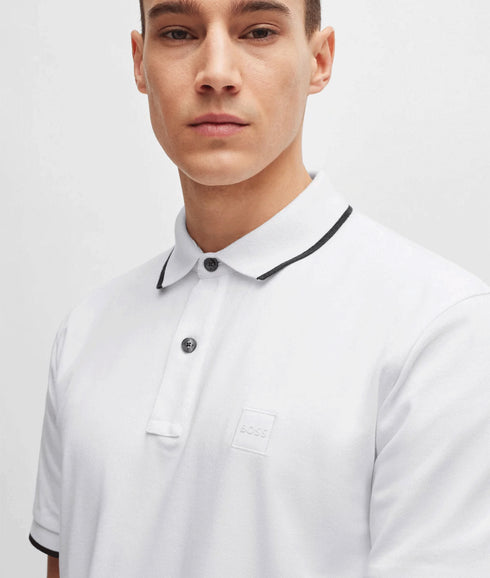 Slim-fit Polo Shirt in Washed Stretch-cotton Pique - White