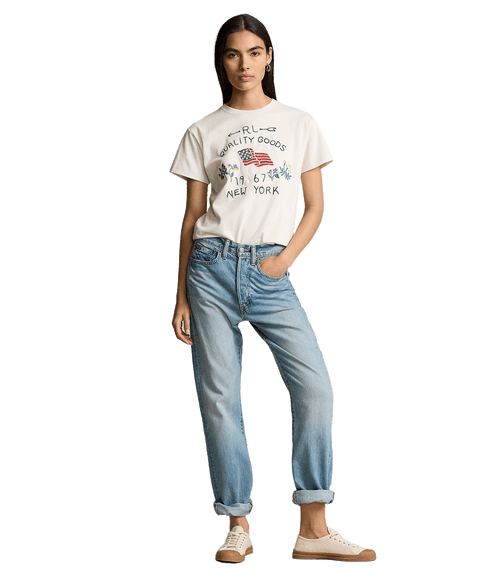 Embroidered Flag Cotton Tee - White
