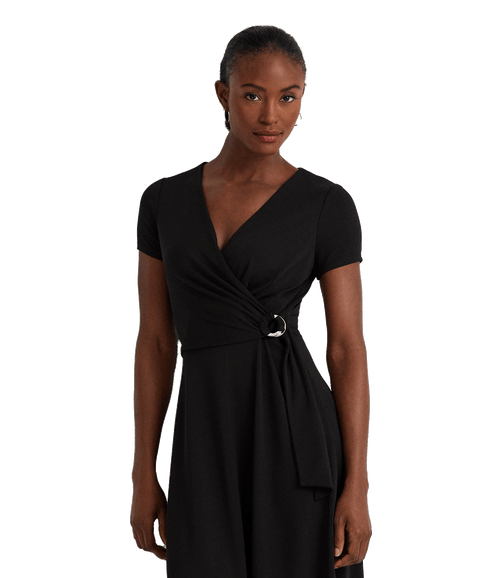 Surplice Jersey Dress - Black