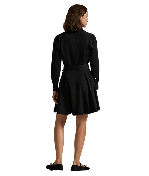 Paneled Cotton Shirtdress - Black