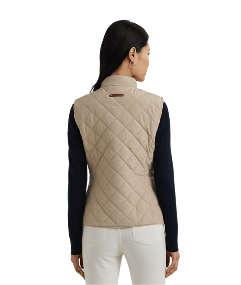 Crest-patch Quilted Mockneck Vest - Beige