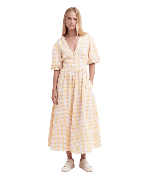 Belmont Seersucker Check Maxi Dress - Cream