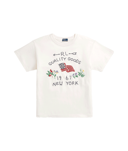 Embroidered Flag Cotton Tee - White