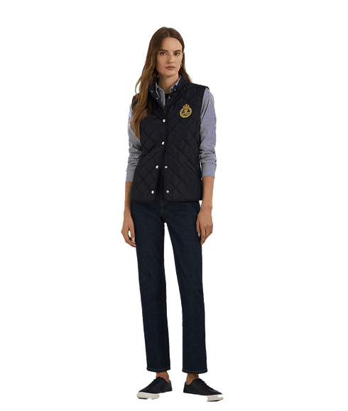 Crest-patch Quilted Mockneck Vest - Navy