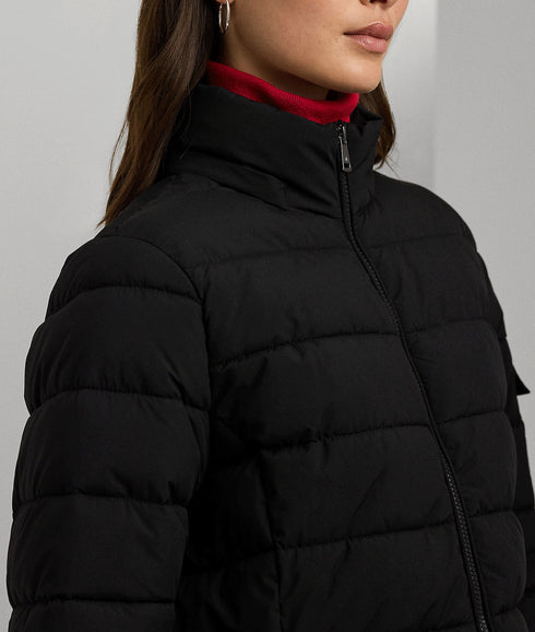 Faux-fur-trim Quilted Hooded Coat - Black