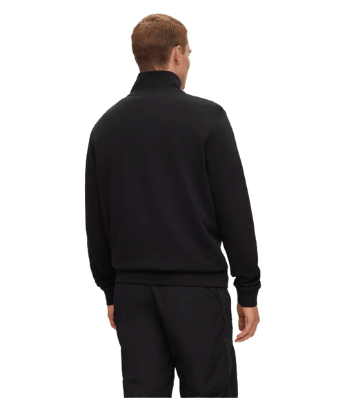 Cotton-terry Zip-neck Sweatshirt With Logo Patch - Black