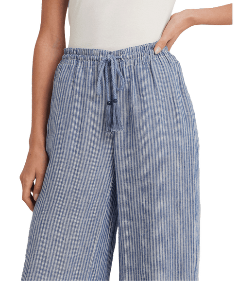 Pinstripe Linen Wide-leg Pant - Blue