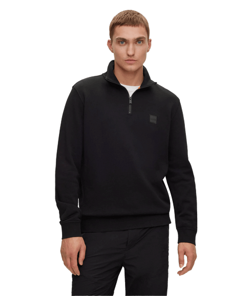 Cotton-terry Zip-neck Sweatshirt With Logo Patch - Black