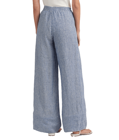 Pinstripe Linen Wide-leg Pant - Blue
