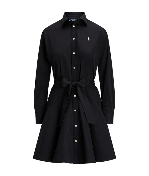 Paneled Cotton Shirtdress - Black