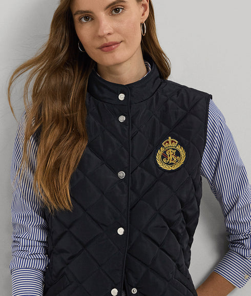 Crest-patch Quilted Mockneck Vest - Navy