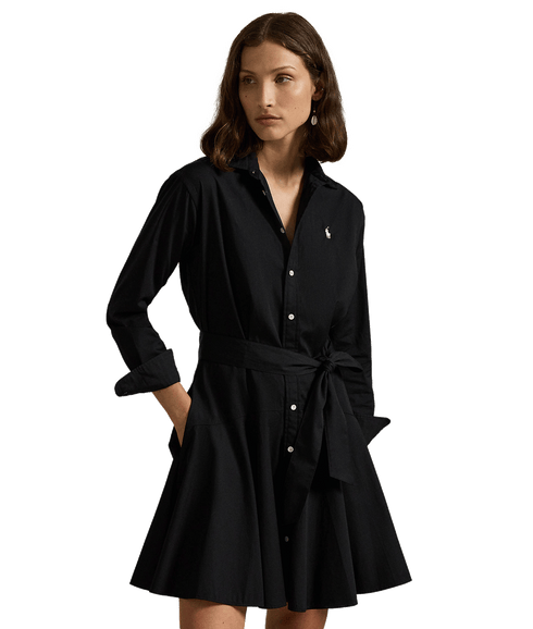 Paneled Cotton Shirtdress - Black