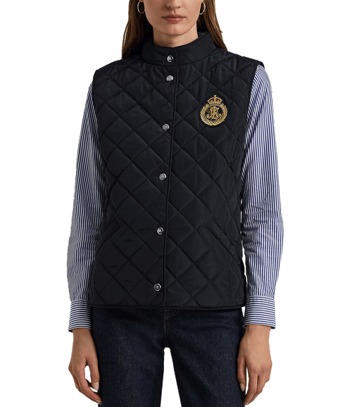 Crest-patch Quilted Mockneck Vest - Navy