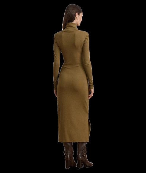 Tie-front Turtleneck Dress - Brown