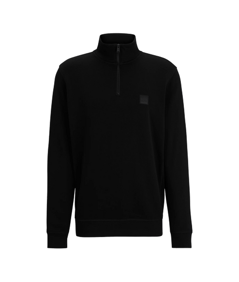 Cotton-terry Zip-neck Sweatshirt With Logo Patch - Black
