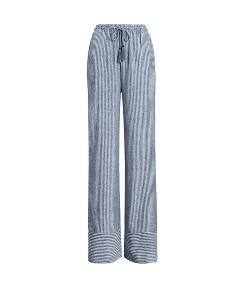 Pinstripe Linen Wide-leg Pant - Blue