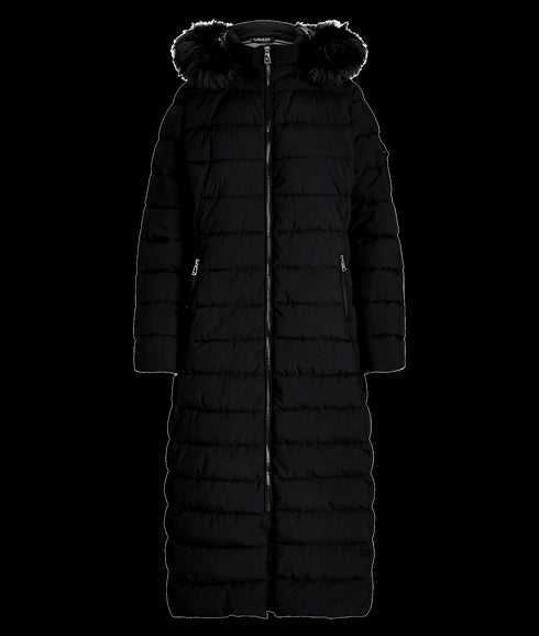 Faux-fur-trim Quilted Hooded Coat - Black