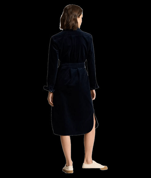 Belted Corduroy Shirtdress - Navy
