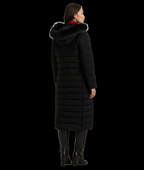 Faux-fur-trim Quilted Hooded Coat - Black