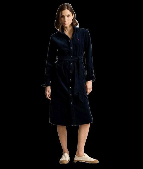 Belted Corduroy Shirtdress - Navy