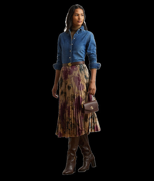 Floral Pleated Satin Charmeuse Skirt - Multi