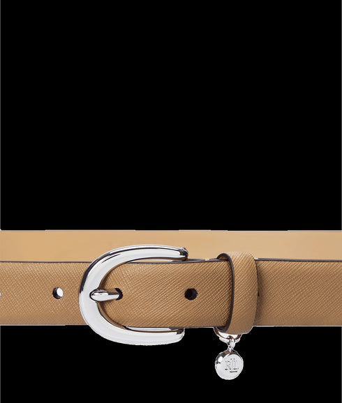 Charm Crosshatch Leather Belt - Beige