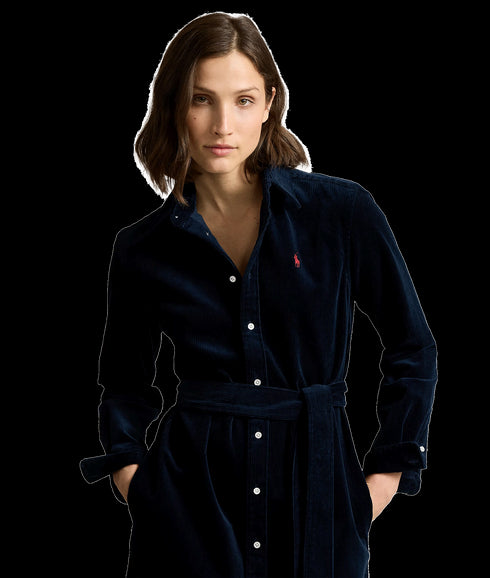 Belted Corduroy Shirtdress - Navy