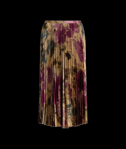 Floral Pleated Satin Charmeuse Skirt - Multi