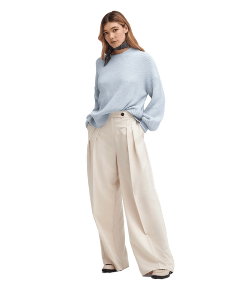 Rib-Stitch Crew Neck Jumper - Blue