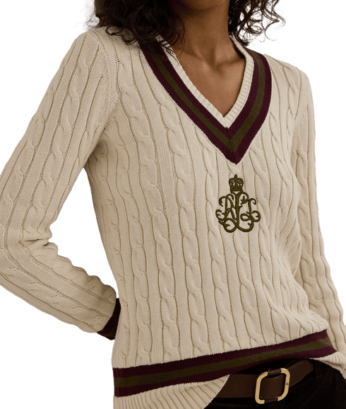 Cable-knit Cotton Cricket Sweater - Cream