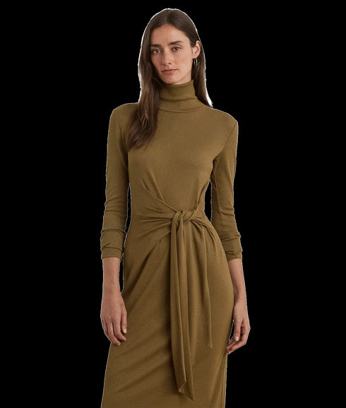 Tie-front Turtleneck Dress - Brown