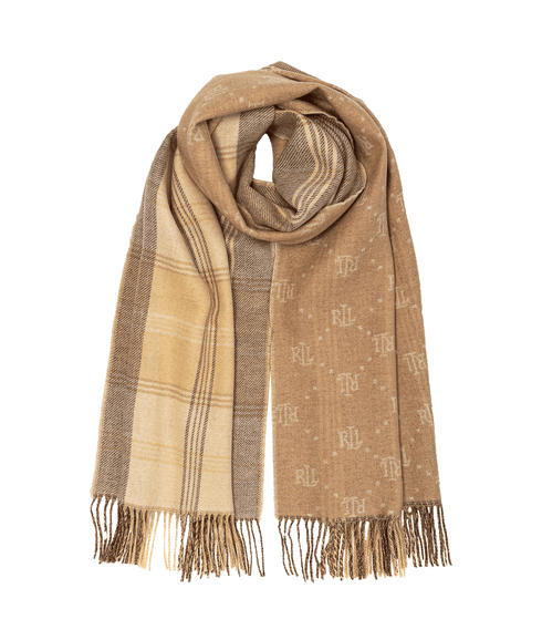 Plaid & Logo-motif Reversible Scarf - Brown