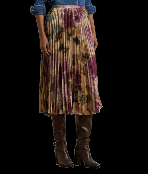 Floral Pleated Satin Charmeuse Skirt - Multi