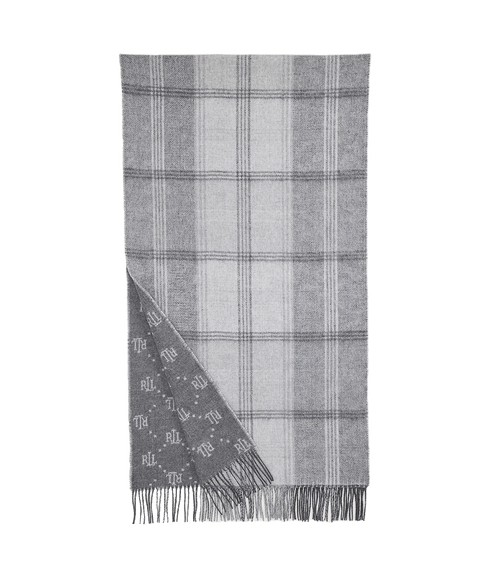 Plaid & Logo-motif Reversible Scarf - Grey