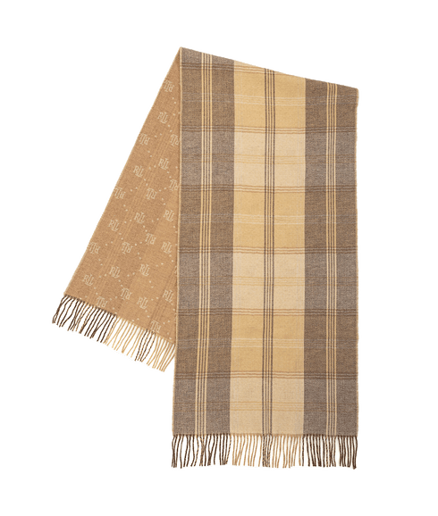 Plaid & Logo-motif Reversible Scarf - Brown