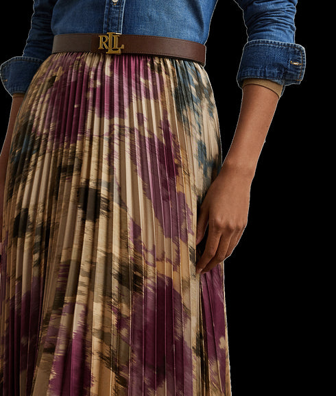 Floral Pleated Satin Charmeuse Skirt - Multi