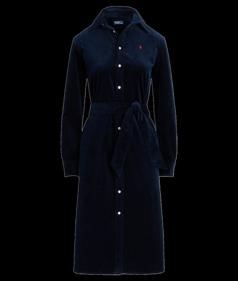 Belted Corduroy Shirtdress - Navy