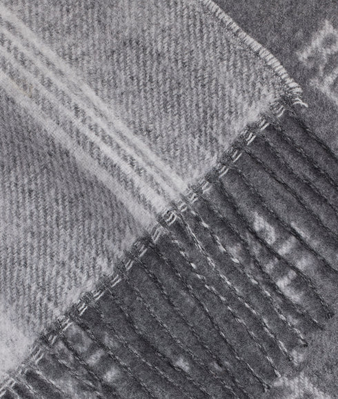 Plaid & Logo-motif Reversible Scarf - Grey