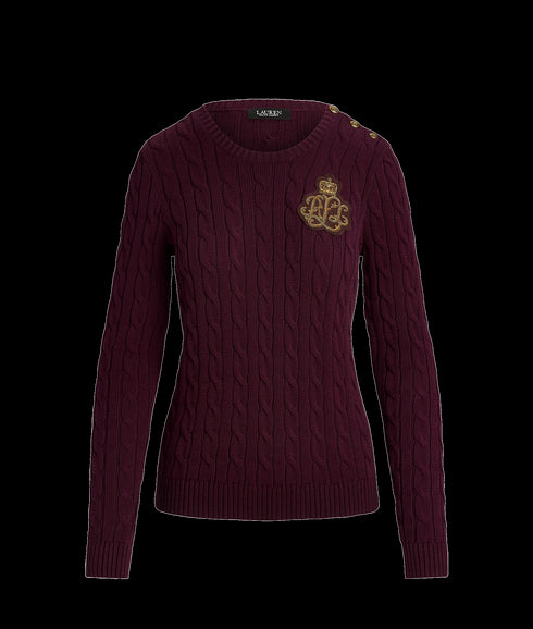 Button-trim Cable-knit Cotton Sweater - Red