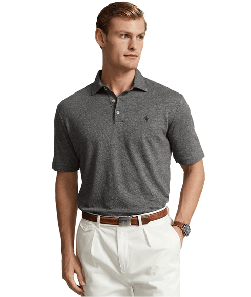 Classic Fit Cotton-linen Mesh Polo Shirt - Grey