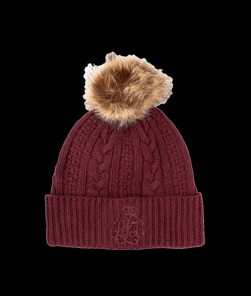 Pom-pom Cable-knit Beanie - Red